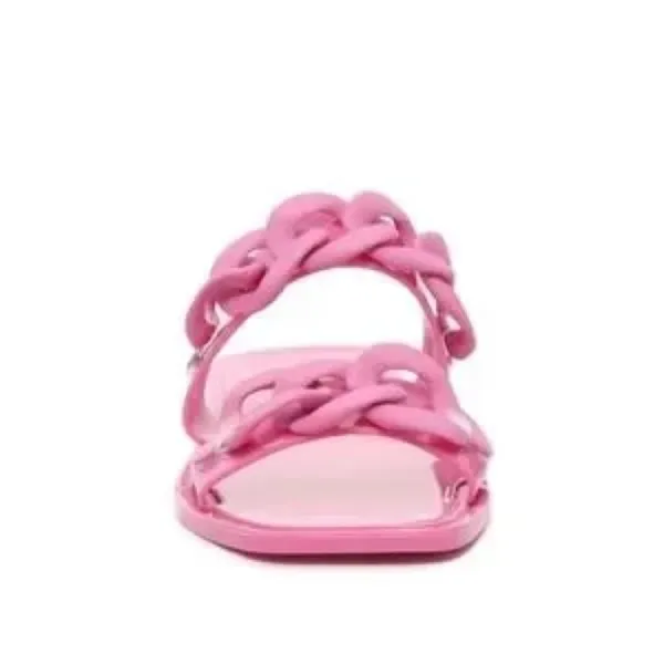 JLO pink jelly slide sandals with chain detail - Image 2