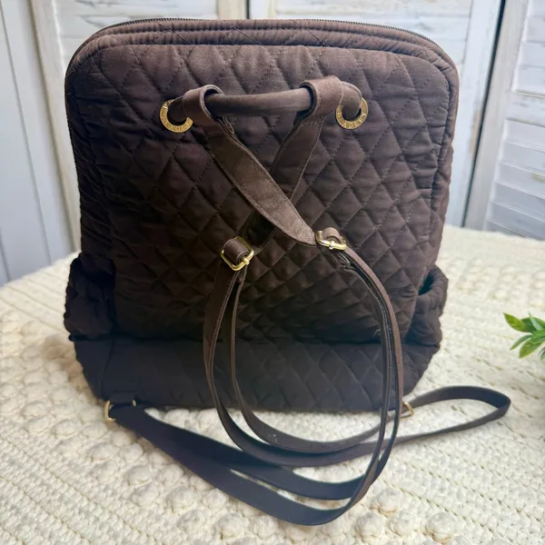 VERA BRADLEY Woman's Quilted Large Backpack Carryall Chocolate Brown - Image 4