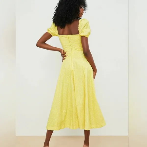 House of CB TALLULAH YELLOW FLORAL PUFF SLEEVE MIDI DRESS Size L - Image 3