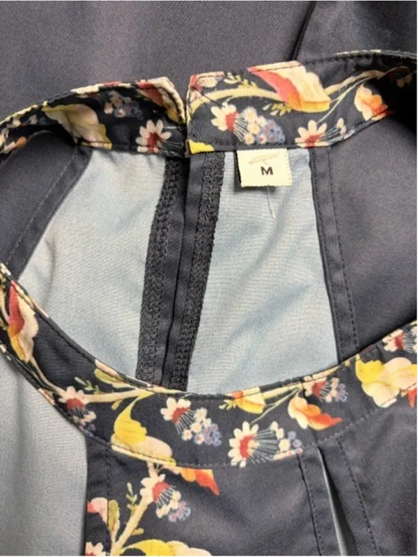 Floral Halter Neck Mini Dress Navy Blue Boho Summer Sundress Keyhole Size M - Image 3