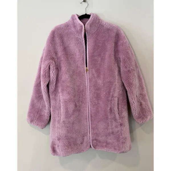 J.Crew Zip-Up Teddy Fleece Coat Jacket Purple Wisteria Cozy Scandi Soft Size S - Image 4