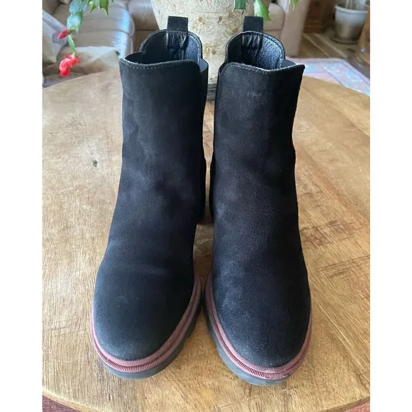Antonio De Faria Suede Leather Chelsea Boots Platform Lug Sole Black Womens 6.5 - Image 3