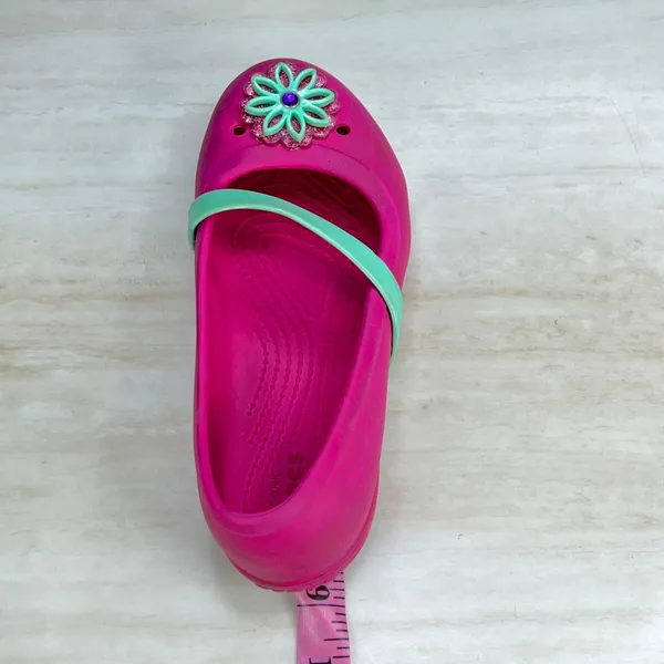 Crocs Womens J3 Pink Mary Jane Flats Mint Green Strap Flower Detail SKU-A31 - Image 7