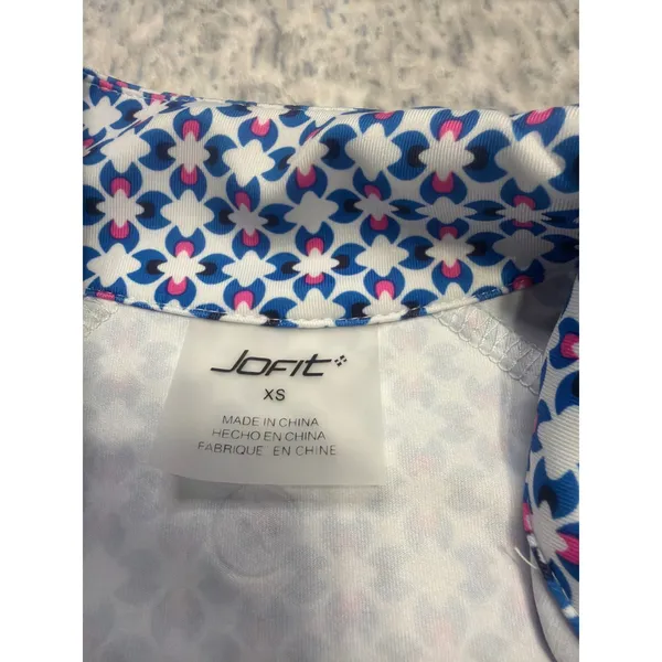 Jofit‎ Womens Golf Polo Shirt Short Sleeve XS Blue White Pink Geometric NWT - Image 3