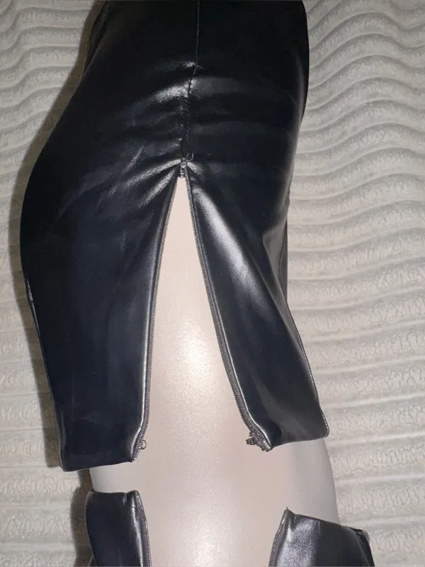 Forever 21 Black Faux Leather 2 Piece Set Corset Top + Mini Skirt S - Image 7