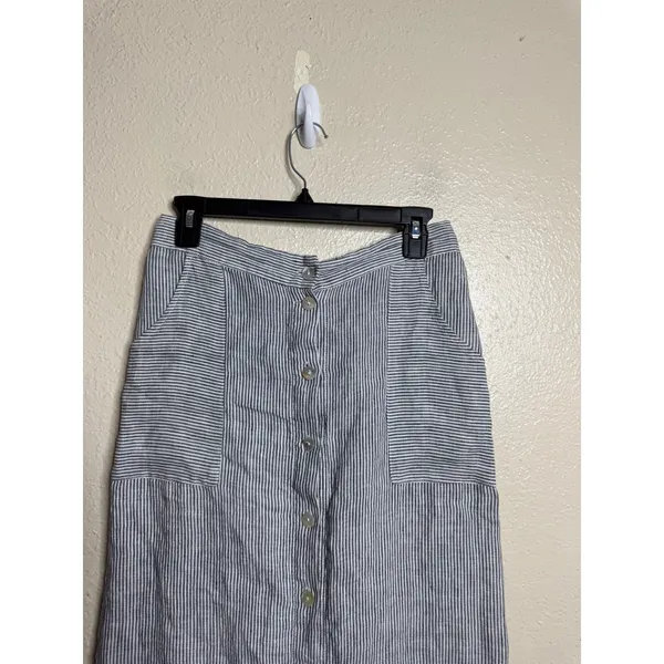 St. Tropez 100% Linen Striped Button Front Midi Skirt size M Coastal Utility - Image 3