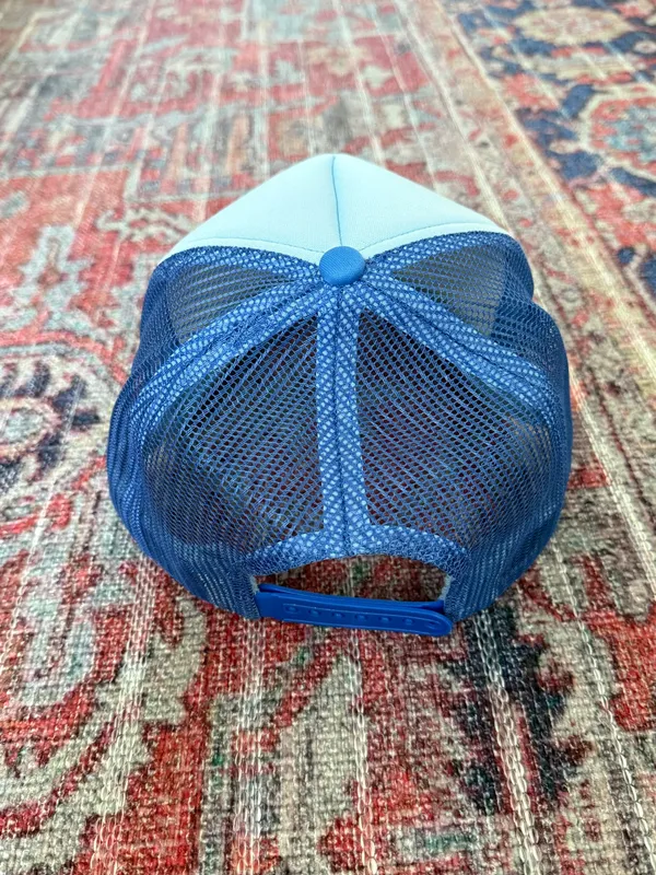 circle author birthday trucker hat Blue - Image 4