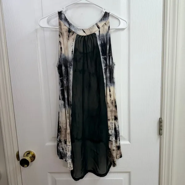 Shanley neutral tie dyed racerback sheer lightweight stretch high low tank top L - Image 5