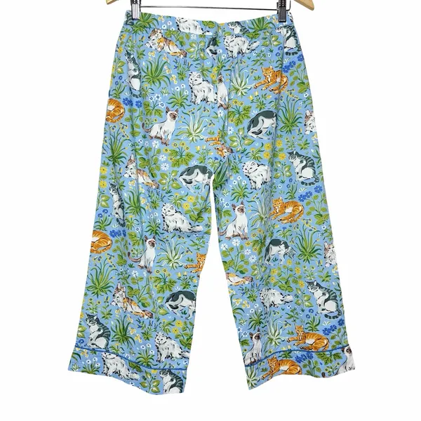 Printfresh Must Love Cats Pajama Set XS Blue Organic Cotton Top & Crop Pants NWT - Image 7