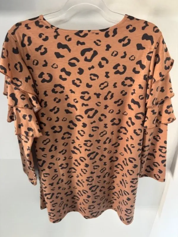 Simply Southern L Leopard Ruffle Tier Sleeve Dress Black Tan Everyday Statement - Image 3