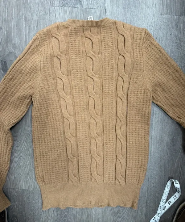 Philosophy Cable Knit Long Sleeve Tan Crew Neck Pullover Sweater Women's Medium - Image 5