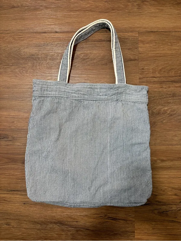 Aerie Striped Canvas Tote Bag Blue White Pocket Casual Beach Shopping Bag - Image 3