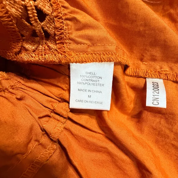 New York & Company Burnt Orange Ruffle Crochet Lace Peplum Blouse Medium NWT - Image 6