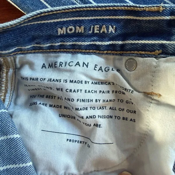 American Eagle Blue Pinstripe High Rise Straight Leg Mom Jeans Women’s Size 4 - Image 10