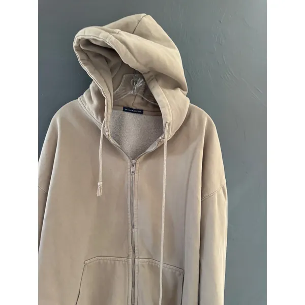 Brandy Melville Y2k Oversized Zip Up Hoodie Tan Beige Fleece Lined One Size - Image 3
