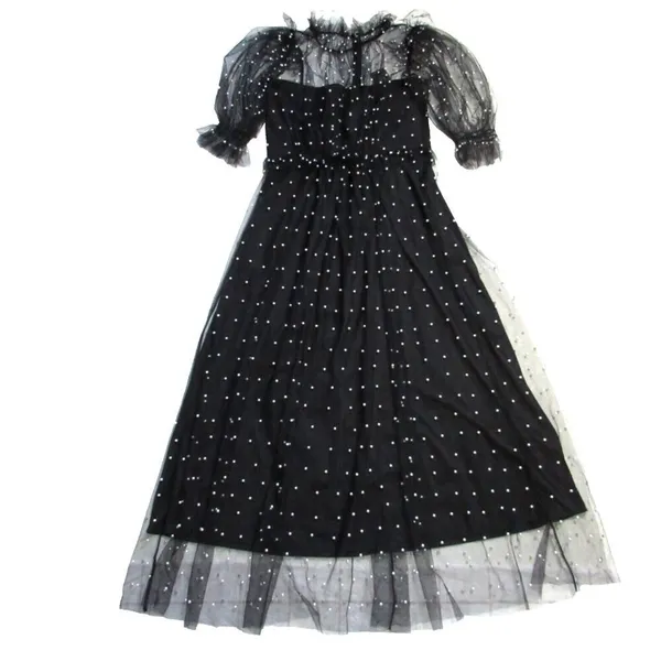 NWT Hunter Bell Bennett in Black Pearl Embellished Mesh Tulle Maxi Dress 12 - Image 3