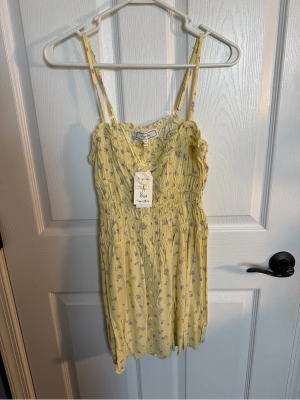 Hippie Rose Yellow Smocked Sundress with Floral Print XS NWT - Image 2