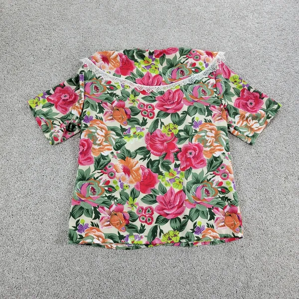 Vintage Impressions Womens Blouse 10 Pink Floral Crochet Lace Trim Collar - Image 4
