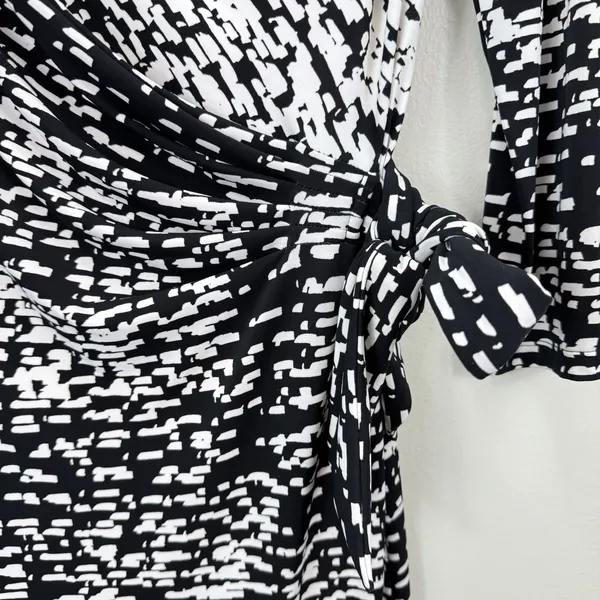 Ralph Lauren Black White‎ Geo Faux Wrap Tie 3/4 Sleeve Stretch Sheath Dress 4 - Image 4