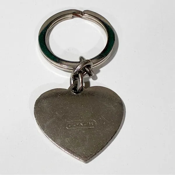 Coach Heritage Heart Keychain SilverTone Pink Stripe‎ Bag Charm - Image 3