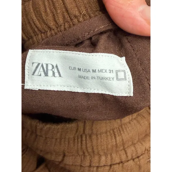 Zara‎ Brown Textured Drawstring Pants Elastic Waist Tapered Women's M - Image 5