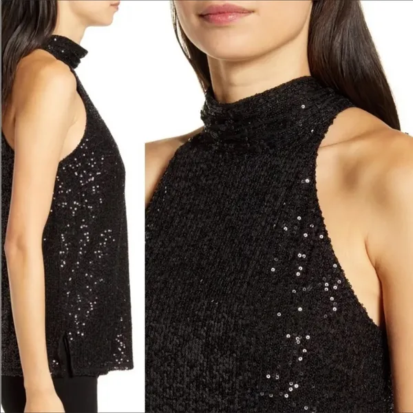 NWT Chelsea28 High Neck Sequin Halter Top Blouse Shirt S v6x - Image 3