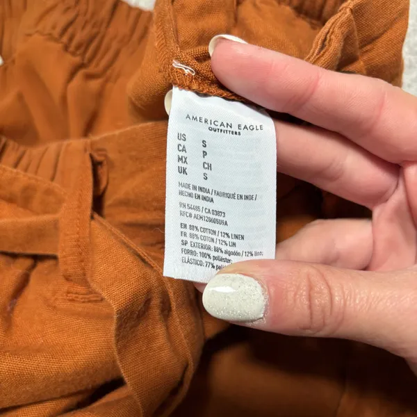 American Eagle Outfitters Burnt Orange High-Rise Linen Blend Cropped Pants with Belt - Image 6