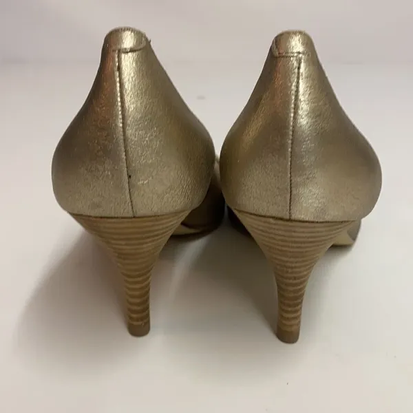 Jessica‎ Simpson Gold Metallic peep Toe Heels Shoes A10 - Image 6