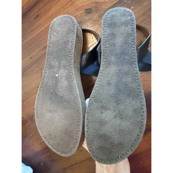 Steve Madden Black Leather Wooden Flatform Sandals, Size 9 - Image 4