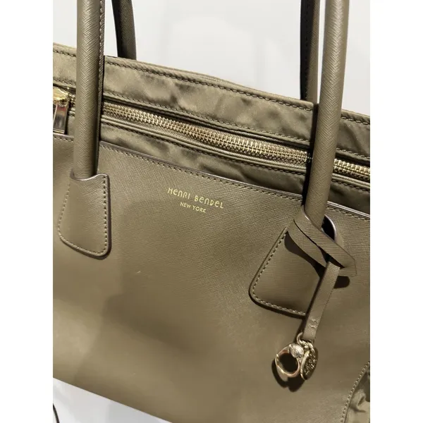 Henri Bendel Green Leather Nylon Diaper Bag‎ Satchel Tote Bag Crossbody i - Image 3
