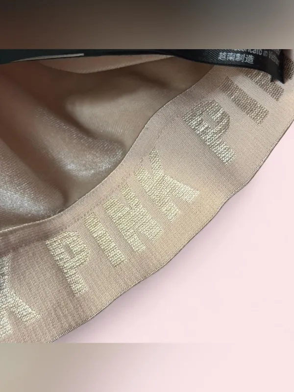 Victoria’s Secret PINK SPORT Velvet Lightly‎ Lined Racerback Bra Beige Medium - Image 3