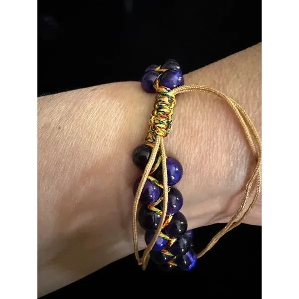Purple Cat's Eye Glass Double Row Shamballa Bracelet - Color Shift - Image 3