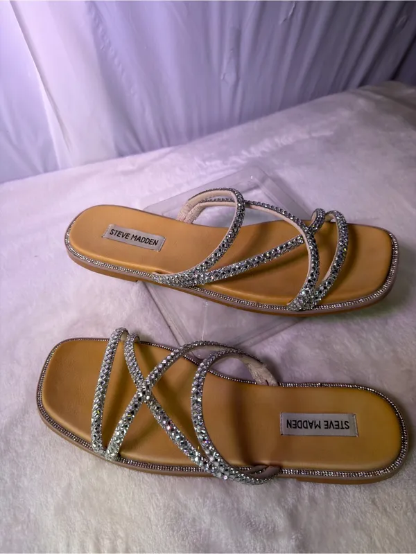 Steve Madden Silver Crystal Strappy Slide Sandals - Image 3