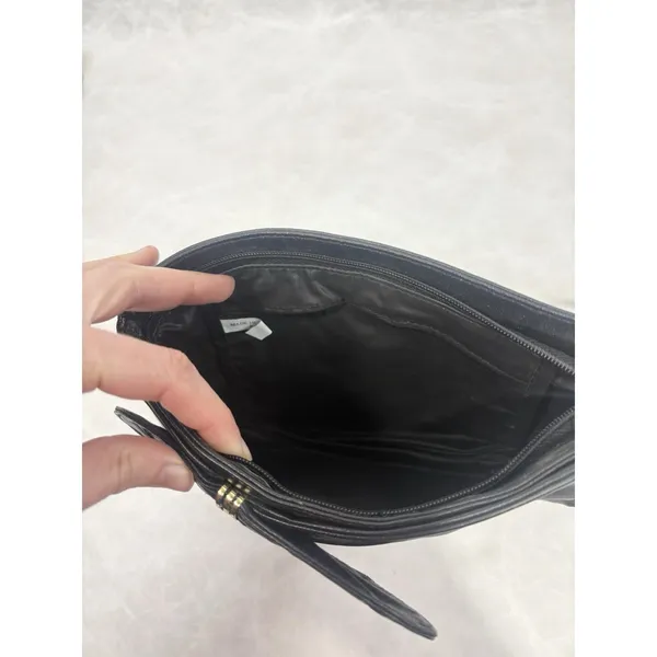 Vintage Black Faux Leather Wristlet Clutch Purse Gold‎ Tone Detail 10x6 Taiwan - Image 5