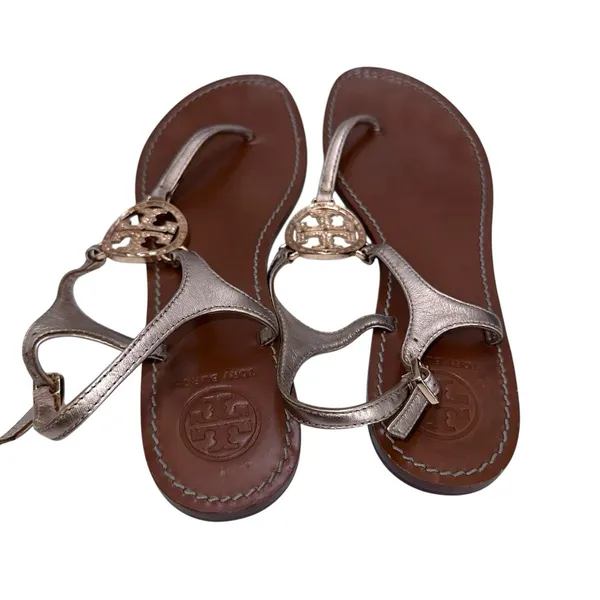 Tory Burch‎ Sling Gold Logo Sandals Size Women's 9 M - Image 5