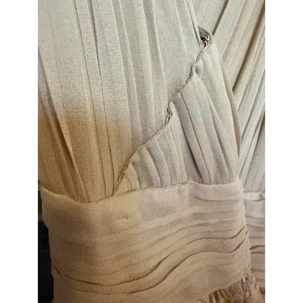 Zara Womens Champagne Floral Lace Maxi Dress Pleated V-Neck Bow Back Formal Gown - Image 7