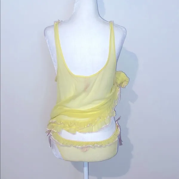 Victoria's Secret Yellow & pink Sheer Chemise & panty - Image 3