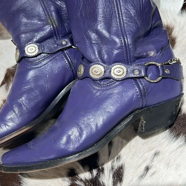 Vintage Purple Real Leather Cowboy Boots Festival Rave‎ Burning Man T1 - Image 2