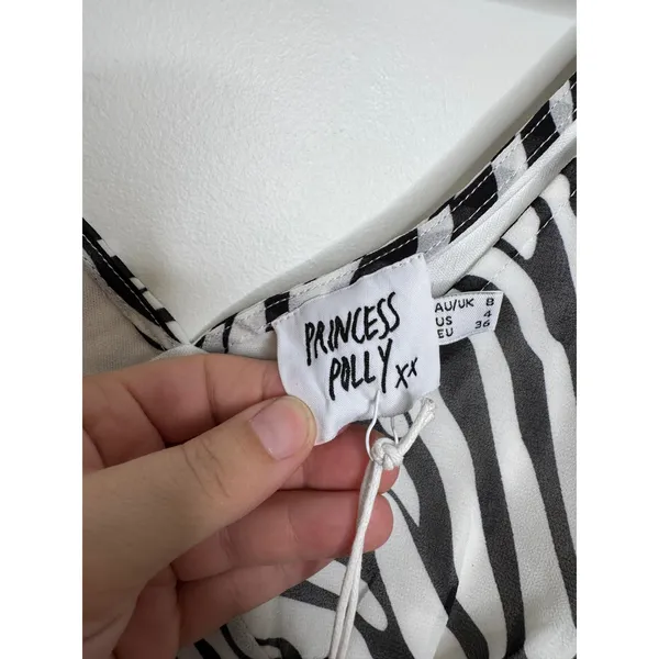 Princess Polly Nellie Mini Dress Womens 4 Zebra NWT Animal Print V-Neck Tie Back - Image 3