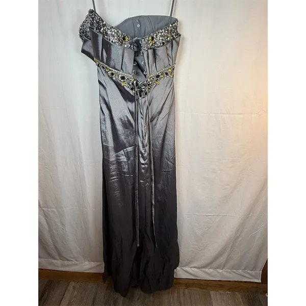 Unbranded Womens Strapless Long Gown Silver Sweetheart Beaded Rhinestone Size 6 - Image 9