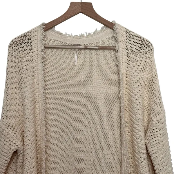 Free People Wouldn't Knit Be Nice L LongLine Ivory open front Cardigan - Image 5