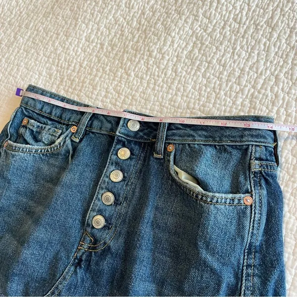 ✨ Free People We the Free Women’s Denim Button Fly Mini Skirt Raw Hem 29 - Image 9