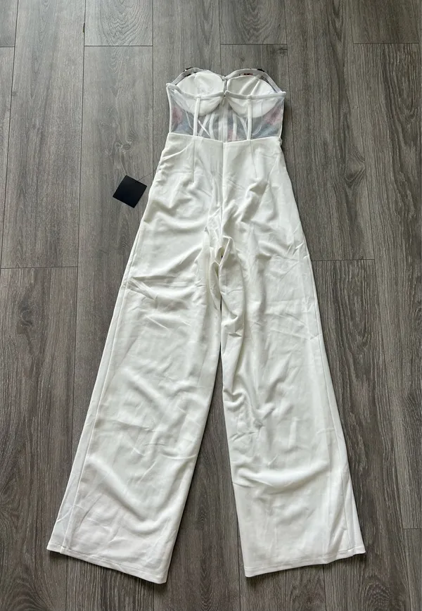 New Lulus Remarkable Energy White Floral Embroidered Strapless Jumpsuit MSRP $99 - Image 8