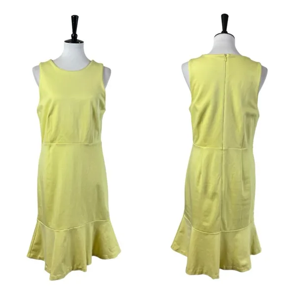 Ann Taylor Sheath Dress Flounce Hem Sleeveless Yellow Pique Knit Women’s Size 12 - Image 13