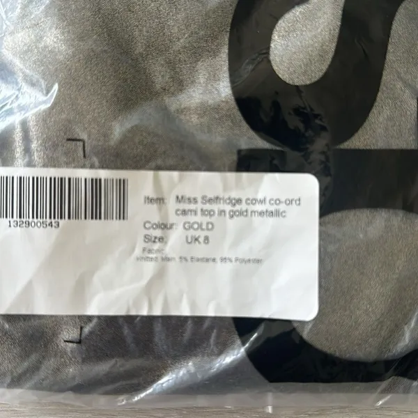 Miss Selfridge Cowl Cami Top Gold Metallic UK8 - US4 NWT IN PACKAGE - Image 5