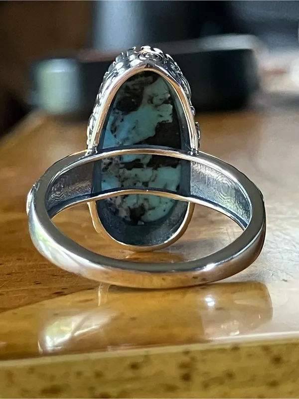 Natural Blue Moon Turquoise Sterling Silver Ring Size 7 - Image 4
