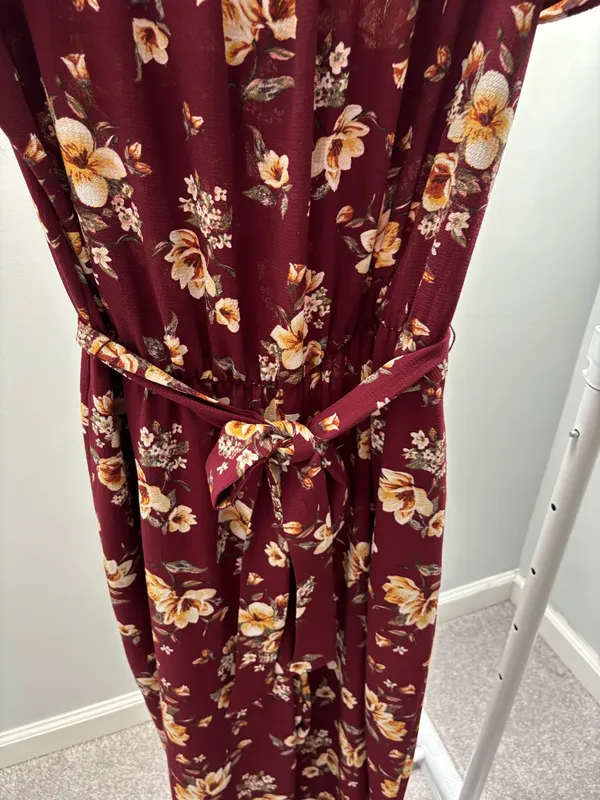 Apt. 9 Burgundy Floral Flutter Sleeve Jumpsuit with Belt - Image 3