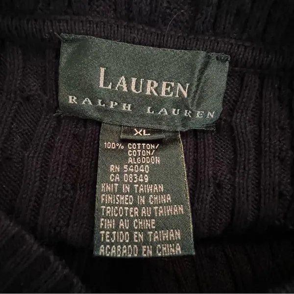 Lauren Ralph Lauren Womens Cable Knit Hooded Sweater Sz XL Navy Preppy Old Money - Image 5