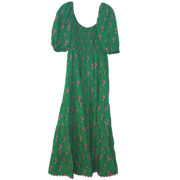 Pink City Prints Women's Parakeet Blossom Angelina Dress In Green women's small - Image 2