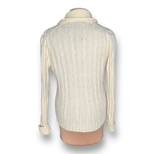 Cream Cable Knit Shawl Collar Cardigan Chunky Preppy Heritage Cozy Cabincore - Image 6